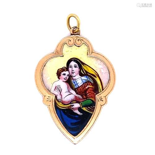 18k Gold Virgin Mary & Jesus Christ Pendant