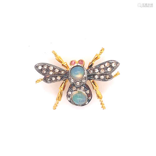 Silver and Gold Opal Diamond  Bug Brooch 