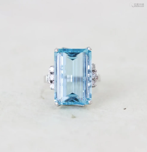 Retro Aquamarine & Diamond Ring, Platinum