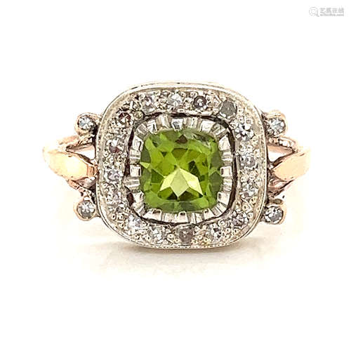 18k Silver Peridot Diamond Rosette Ring