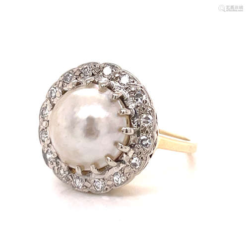 14k Diamond Pearl Ring 