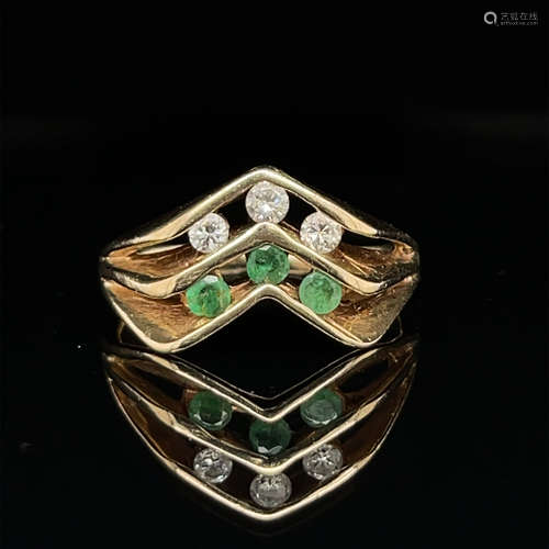 Retro 14k Emerald Diamond Ring