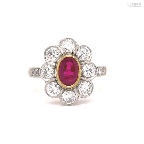 18k Platinum Ruby Diamond Rosetta Ring