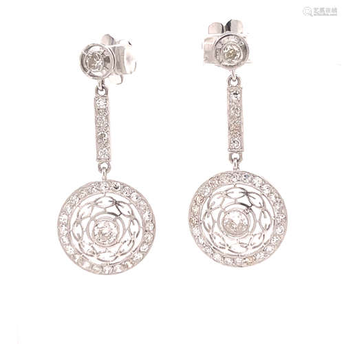 Art Deco Platinum Diamond Dangle Earrings