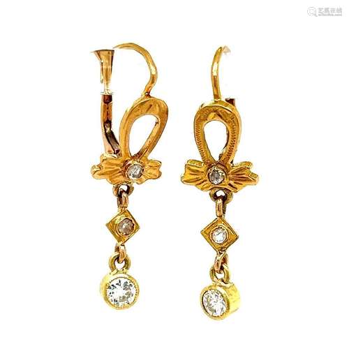 Art Nouveau 18k Mini Drop Earrings 