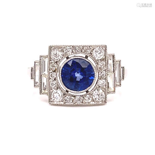 Platinum Sapphire Diamond Cocktail Ring