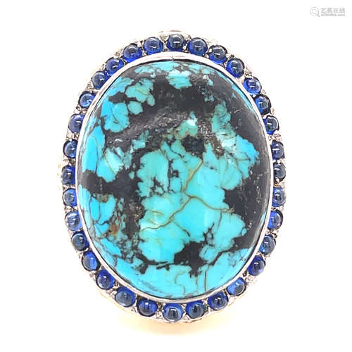 Retro 18k Turquoise Sapphire Ring 