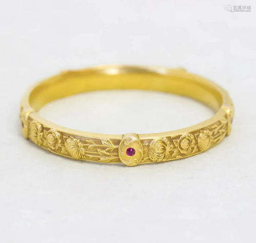 Art Nouveau Ruby Bangle by Riker Brothers, 18k