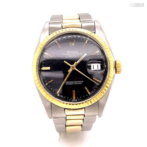 ROLEX Two Tone Date Black Dial Watch 