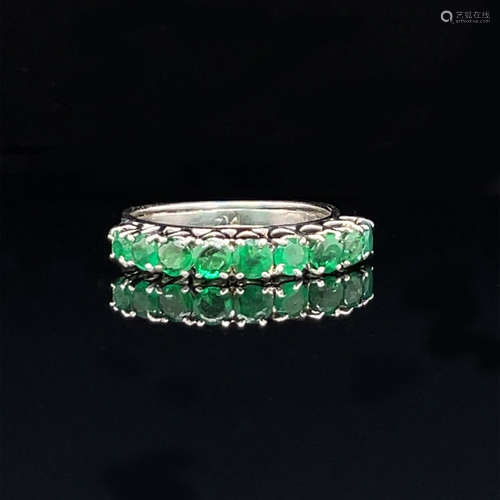 Platinum Art Deco Emerald Half Eternity Ring 