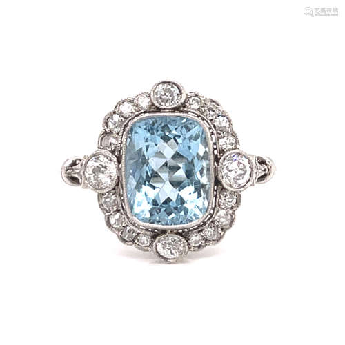 Platinum Aqua Diamond Ring