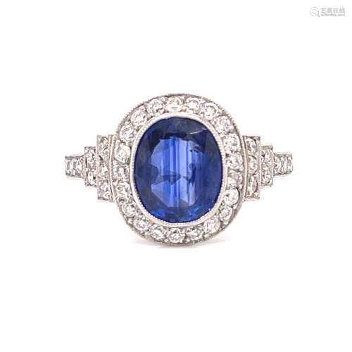 Platinum Diamond Sapphire Halo Ring 