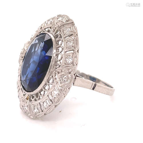 1920’ Platinum Diamond Sapphire Ring 