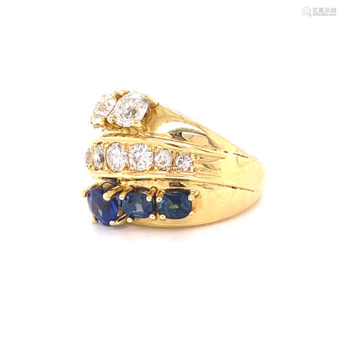 Retro 18k Diamond Sapphire Ring 