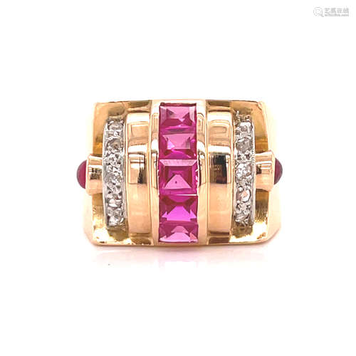 Art Deco 18k Ruby Diamond Chevalier Ring