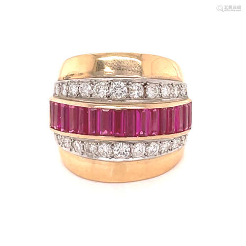 Retro Diamond Ruby 18k Pink Ring 