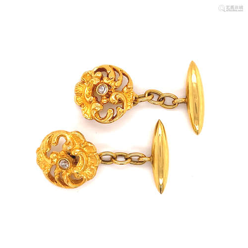 18k Diamond Art Nouveau  Cufflinks 