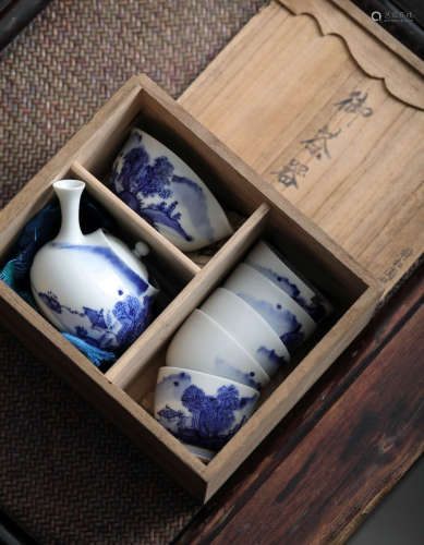 日本京烧名家道八作陶瓷茶壶、茶杯、公道杯套装 年代物 供箱 底部在...