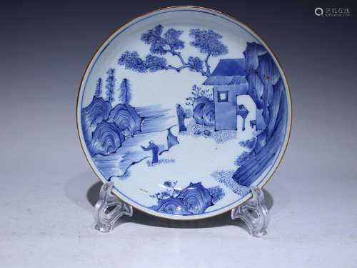 CHINESE BLUE-AND-WHITE CHARGER DEPICTING 'FIGURE IN A L...