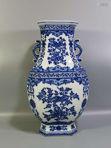 CHINESE BLUE-AND-WHITE TWO-HANDLED VASE DEPICTING 'FRUI...