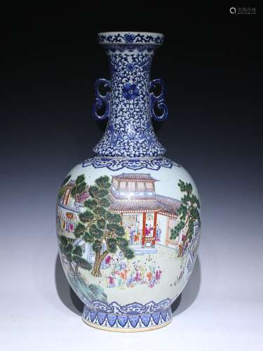 CHINESE BLUE-AND-WHITE AND FAMILLE-ROSE VASE DEPICTING '...