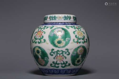 CHINESE DOUCAI COVERED JAR DEPICTING 'FLORAL', &#x...