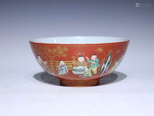 CHINESE GILDED ON CORAL-RED-GLAZED AND FAMILLE-ROSE BOWLS DE...