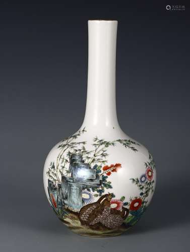 CHINESE FAMILLE-ROSE LONG-NECK VASE DEPICTING 'BIRD AND...