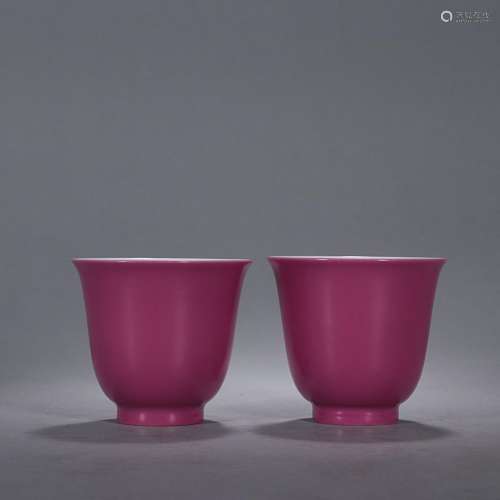 TWO CHINESE PUCE-GLAZED BELL-FORM CUPS, 'YONGZHENG'...