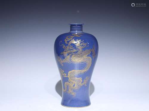 CHINESE GILDED ON SACRIFICIAL-BLUE-GLAZED MEIPING VASE DEPIC...