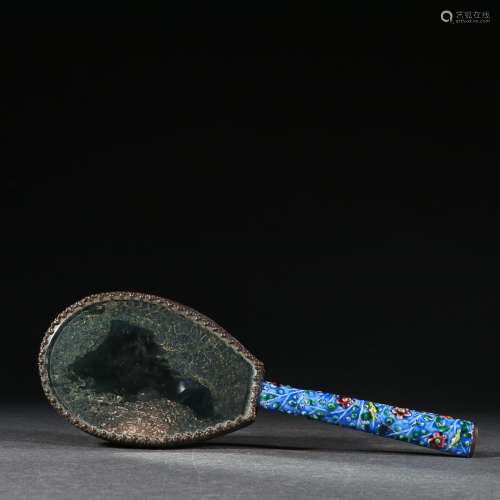 CHINESE BLUE ENAMEL BRONZE MIRROR DEPICTING 'BIRD AND F...