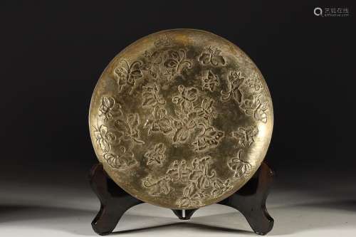 CHINESE SILVER CHARGER CAST WITH 'BUTTERFLY'
