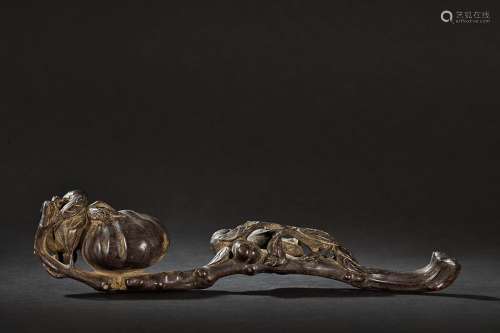 CHINESE SANDALWOOD RUYI SCEPTER WITH CARVED 'FRUITS...
