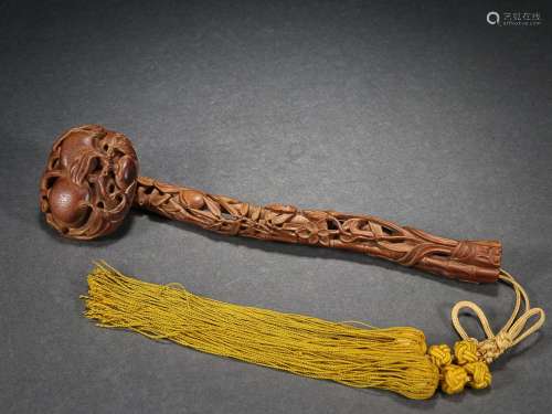 CHINESE SANDALWOOD RUYI SCEPTER WITH CARVED 'PEACH AND ...