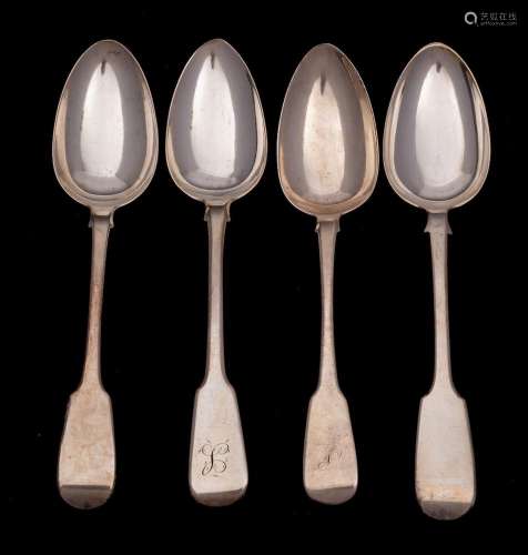 Four assorted silver Fiddle pattern tablespoons, various mak...