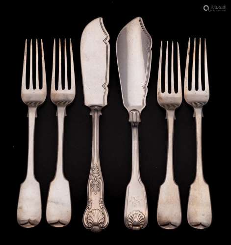 A set of four William IV silver Fiddle pattern dessert forks...