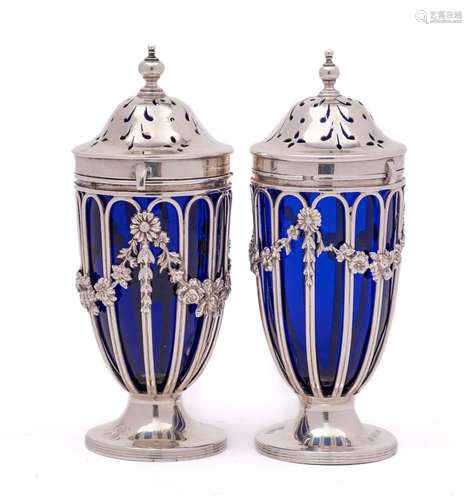 A matched pair of silver sugar casters, makers Alfred Marsto...