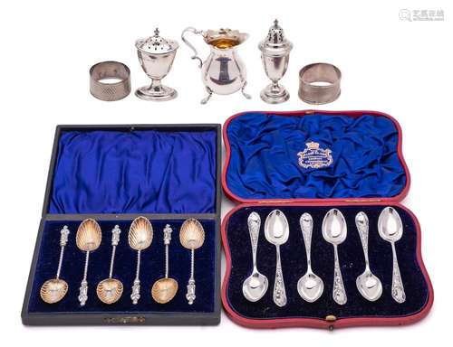 A mixed lot of silver wares, various makers and dates: inclu...