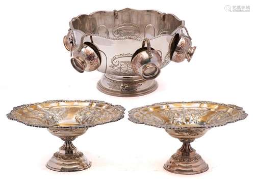 A 20th century silver plated pedestal punch bowl: of circula...