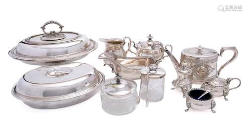 A mixed collection of silver plated wares: includes entree d...