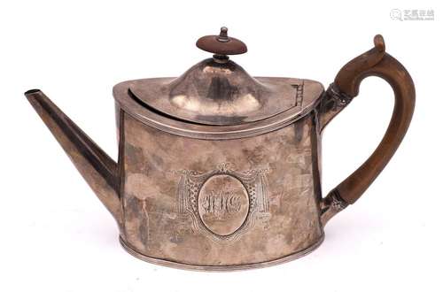 A George III silver oval teapot, maker Peter & Ann Batem...