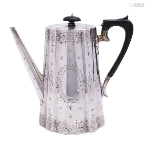 A Victorian silver coffee pot, makers mark worn possibly Edw...