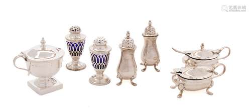 A mixed lot of silver condiments, various makers and dates: ...