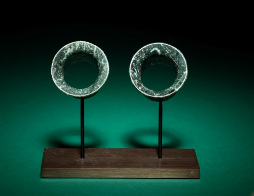 A Pair of Olmec Jade Earspools Diameter 1 1/2 inches (3.8 cm...