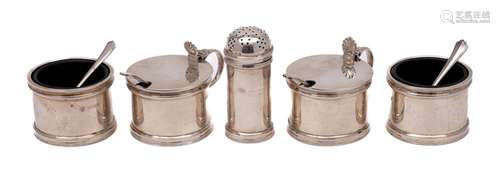 An Edward VIII silver five-piece condiment set, maker Barker...