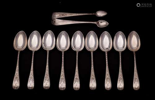 A set of nine Victorian Scottish silver Old English pattern ...