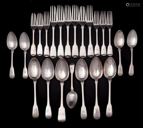 A matched silver Fiddle pattern part flatware service, vario...