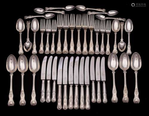 A matched Kings pattern with diamond heel part flatware serv...