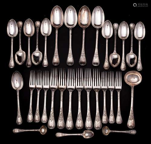 A Victorian silver Paxton pattern part flatware service, mak...