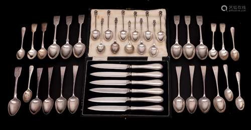 A collection of assorted silver and plated tea and coffee sp...